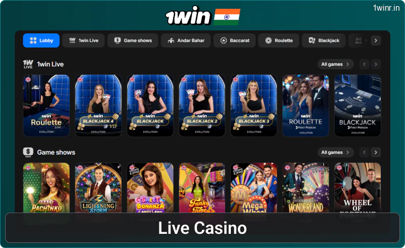 Play live dealer casino at 1win India