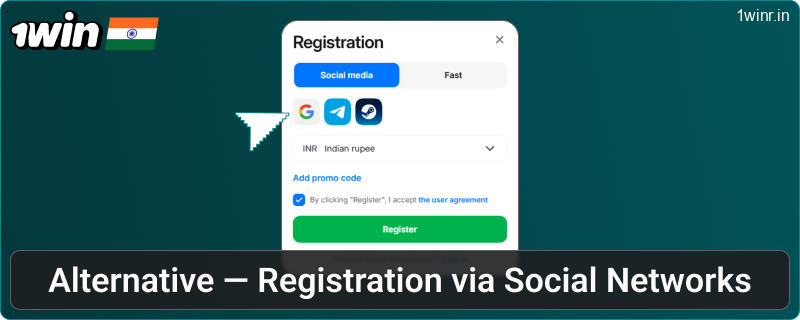 Register via Social Media with 1win India